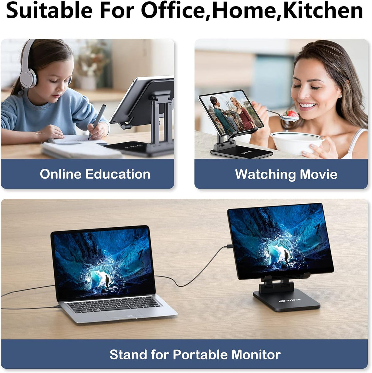 TriPro Tablet Stand -Portable Monitor Stand,4.72" Wide, Adjustable & Foldable, Super Sturdy,Tablet Holder for Desk Compatible with iPad/Tablets/Portable Monitor 7"-15.6"