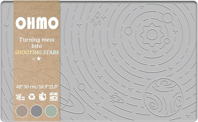 OHMO Dog Food Mat, Silicone Waterproof Cat Food Mat, Non-Skid Spill Proof Pet Feeding Mat for Food and Water, Easy to Clean Dog Placemat(Ash, 18.9" x 11.8")
