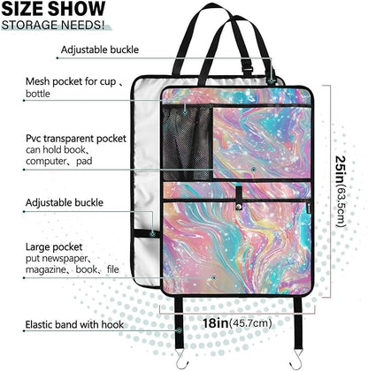 1 Pack Back Seat Car Organizer with Storage Pockets Kick Mats Back Seat Protector Hanging Car Organizer Automotive Seat Back Cover Organizers Pink Liquid Gradient