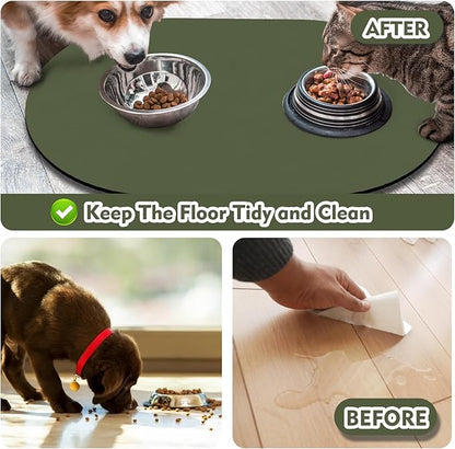 METEOROCK Pet Feeding Mat – 20''x12'' Absorbent Dog Food Mat, Pet Water Mats Protect Floor, No Stains Quick Dry Bowl Mats, Non-Slip Rubber Base Pets Placemats for Food and Water, Dark Green