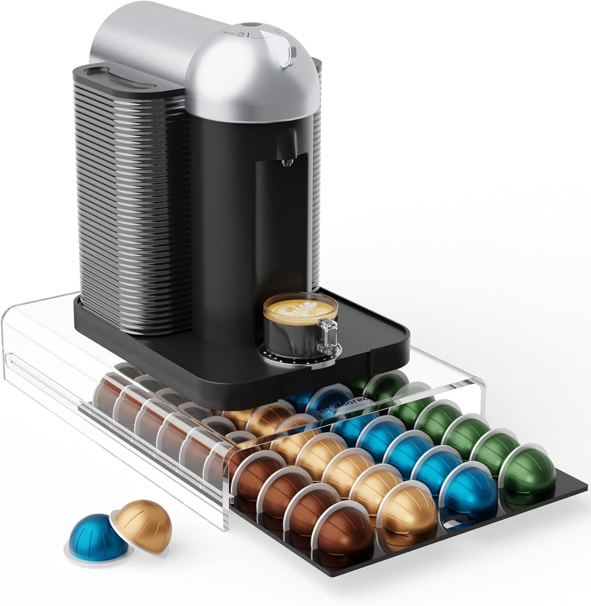 Storage Drawer for Nespresso Vertuo Coffee Pod Holder for Counter Acrylic Coffee Capsule Organizer - 40 Pods