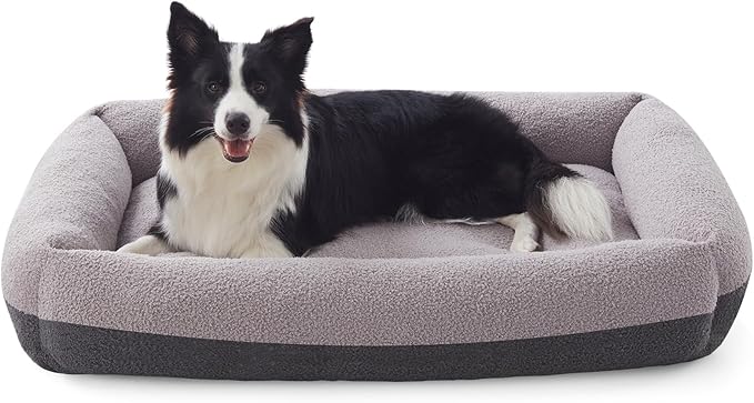 FURTIME Washable Dog Bed Large Sized Dogs, Washable Comfy Fluffy Large Dog Bed, Removable Zipper Cover Machine Wash, Soft Orthopedic Bed Durable Pet Cuddler with Anti-Slip Bottom, 36"x27"x8", Grey