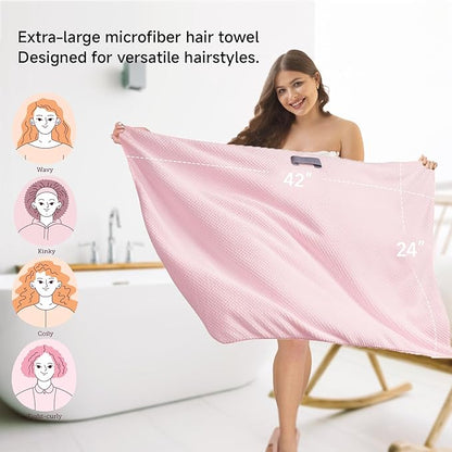 Large Microfiber Hair Towel for Women, gifts for women,Supper Soft Anti Frizz & Quick Dry for Curly Hair, Ultra Absorbent Hair Wrap Towels for Long,Thick,Wet Hair, Mom Gifts, 24x42 Inches(pink)