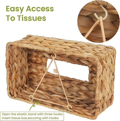 MHCLUE Water Hyacinth Rectangular Tissue Box Cover - Handwoven Natural Decorative Tissue Holder, Fits Standard Rectangular Tissue Boxes for Living Room, Bedroom, Bathroom, Sustainable Home Decor