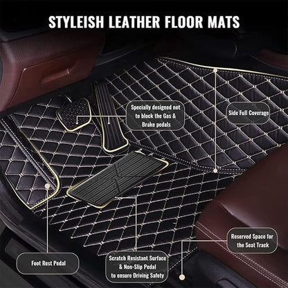 Custom Car Floor Mats Fit for 99% Sedan SUV Sports Car Protection Full Coverage Pads Anti-Slip Leather Floor Lining Pads All Weather Car Floor Mats (Black)