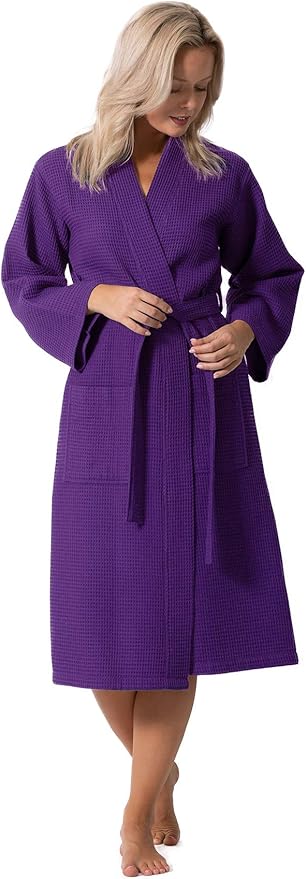 Turkish Linen Waffle Knit Lightweight Kimono Spa & Bath Robes for Women - Quick Dry - Soft