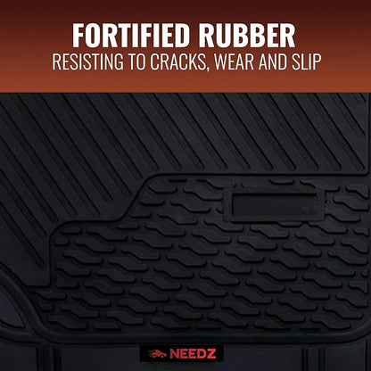 NEEDZ UltraGuard Floor Mats for Cars, Trucks, and SUVs, HydroShield Waterproof & Weather-Resistant, Sturdy Rubber, Customizable Trim-to-Fit Protection, Anti-Slip Floor Liners, Full Set (Black).