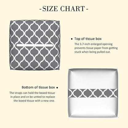 POIUBLE Tissue Box Holder Grey Quatrefoil Tissue Box Cover Square Leather Tissue Holder Organizer Portable Decorative Facial Paper Case for Home Office Bathroom Vanity Countertop