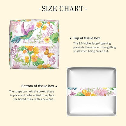 POIUBLE Tissue Box Holder Hummingbird and Flower Tissue Box Cover Butterfly Square Leather Tissue Holder Organizer Portable Decorative Facial Paper Case for Home Office Bathroom Vanity Countertop