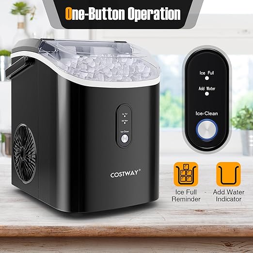 COSTWAY Nugget Countertop Ice Maker, Ready in 6 Mins, 34 lbs/24H, Ice Machine