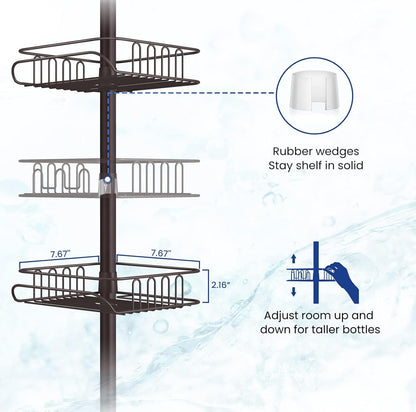 SEIRIONE Rustproof Shower Caddy Corner and Shower Organizer Corner for Bathroom,Corner Shower Caddy Tension Pole with 4 Adjustable Baskets for Shower Accessories, 34 to 116 Inch Height, Oil Bronze
