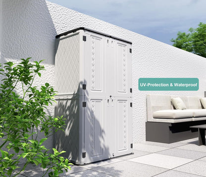 Outdoor Storage Shed,KINYING Outdoor Storage Cabinet Waterproof with Double Doors,52 Cu.ft Resin Vertical Tool Shed for Garden,Patio,Backyard,4×2.5×6.6 FT