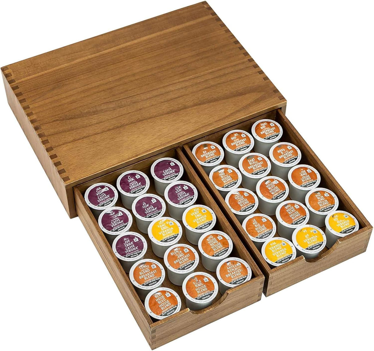 Wooden K Cup Organizer Coffee Pod Storage Box, Coffee Pods and Tea Organizer Holder, K Pod Drawer Coffee Maker Machine Stand, Organizador De Cafe, Kcup Drawer Organizer Under Brewer, 30 Pod Capacity