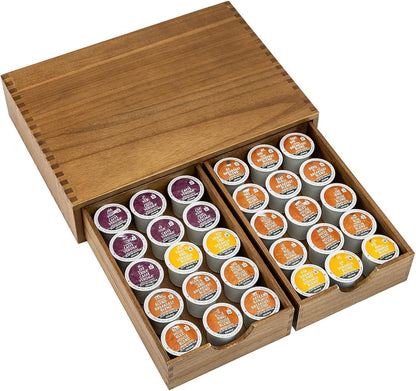 Wooden K Cup Organizer Coffee Pod Storage Box, Coffee Pods and Tea Organizer Holder, K Pod Drawer Coffee Maker Machine Stand, Organizador De Cafe, Kcup Drawer Organizer Under Brewer, 30 Pod Capacity