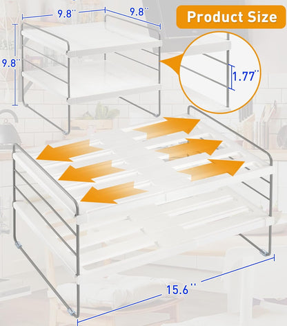 JUPELI Foil and Plastic Wrap Organizer, Expandable Kitchen Pantry Storage, Height Adjustable Cabinet Rack for Kitchen Organization, Aluminum Foil -3 Tier 9.8" to 15.6"L