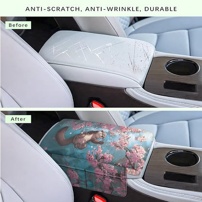 Car Center Console Cover Memory Foam Car Armrest Cushion, Cherry Blossoms Otter Print Middle Console Covers Armrest Pad & Center Console Protector for Truck Auto SUV