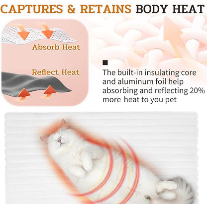 NWK Pack of 4 Fluffy Self Warming Cat Mat, Cat Blanket, Thermal Dog Mat, Washable, Non-Slip Bottom for Sofa & Crate & Kennel & Car Seat (Creamy White, X-Large (43.5'' X 27.5'' X 0.7''))