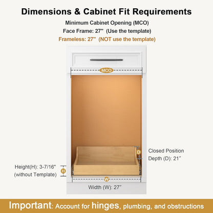 ALINE FURNITURE Birch Pull Out Drawers for Cabinets, 27" W x 21" D x 6" H Soft-Close Slide Out Drawer for Kitchen Cabinets, Pull Out Shelves, Pantry Cabinet Organizer, with Pre-Drilled Wood Template