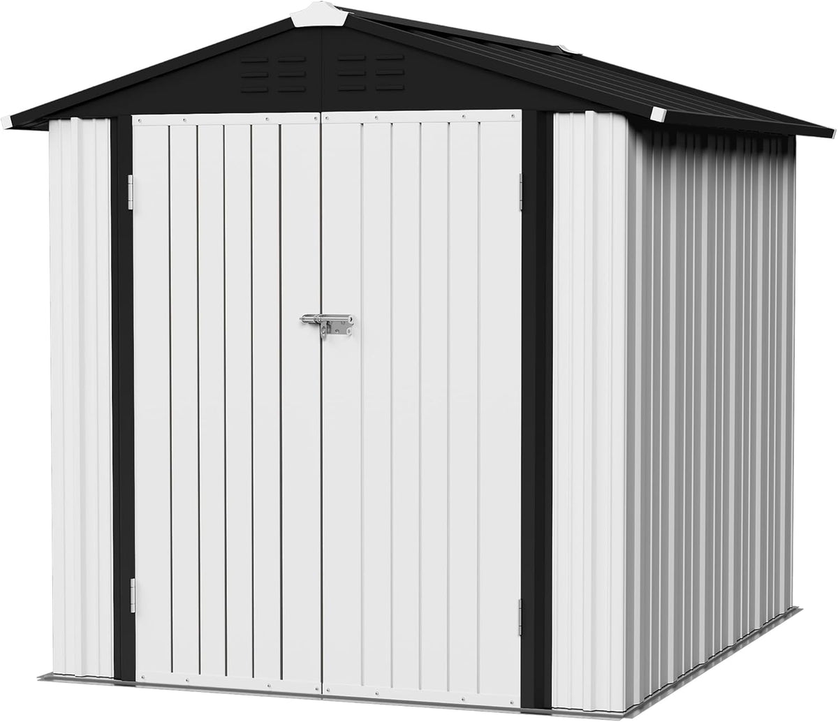Flamaker 6x8 FT Storage Shed Waterproof Metal Garden Shed with Lockable Door Utility Tool Shed Outdoor Storage for Backyard, Patio and Lawn, White