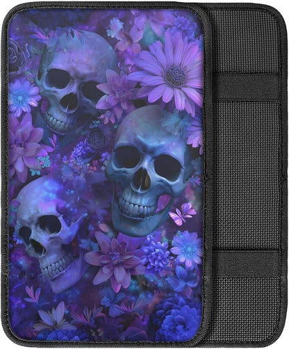 Skull Daisy Print Car Center Console Armrest Cover Scratch Proof Neoprene Armrest Cover Pad for Truck Sedan SUV, Universal Car Interior Decor Accessories