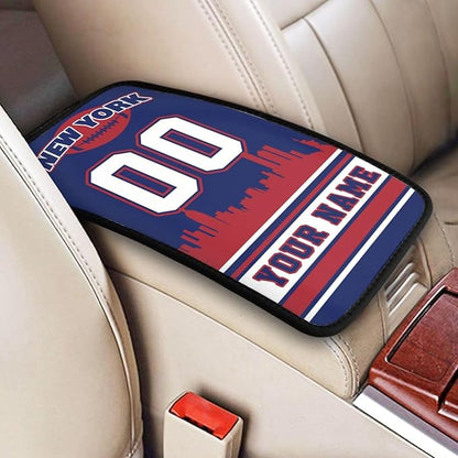 Custom New York Car Armrest Covers Personalized Football Style with Name Number Customized Auto Center Console Pad Car Handrail Box Cushion for Most Vehicle Decor Accessories, Fans Gift