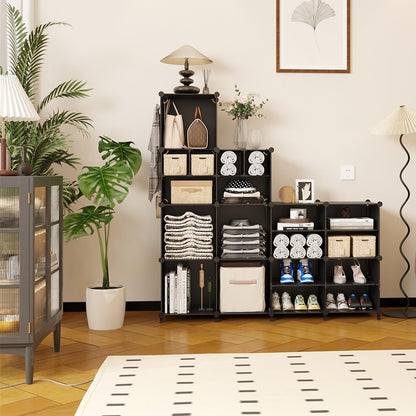 AWTATOS Cube Storage Closet Organizer Storage 12 Cube Shelves, Large and Small Cubes, DIY Portable Closet Clothes Storage Shelfs for Home, Bedroom, Black