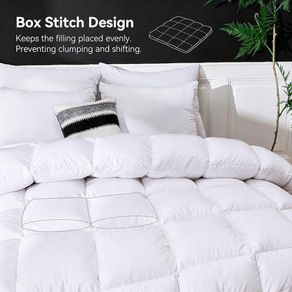 Goose Feather Down Fiber Comforter Full Size, Ultra Soft Medium Warm Duvet Insert, All Season Luxury Hotel Bedding Comforters with Corner Tabs(White,82x86)