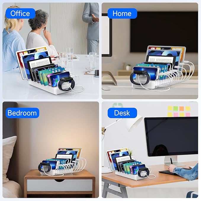 285W Charging Station for Multiple Devices, 10 Ports Fast Multi-Device Charger