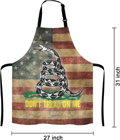 American Flag Dont Tread On Me Bib Apron with Adjustable Neck for Men Women,Suitable for Home Kitchen Cooking Waitress Chef Grill Bistro Baking BBQ Apron