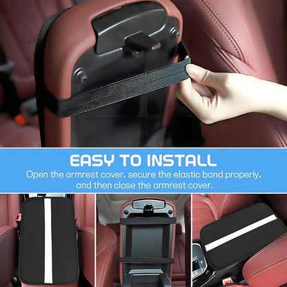 wuyaoyao Car Center Console Cover, 12.6"×7.87" PU Leather Armrest Cover for Cars, Stylish Auto Armrest Cushion Pad, Waterproof Vehicle Arm Rest Protector, Interior Car Accessories (Black+White)