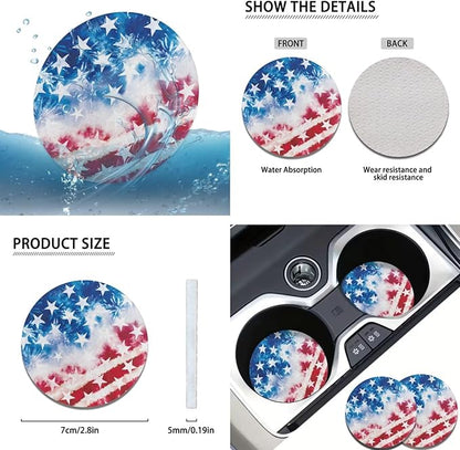 America Flag Print Car Steering Wheel Cover Independence Day Car Accessories Handbrake Cover Cup Coaster Auto Interiors Decor for Men Women 6pcs