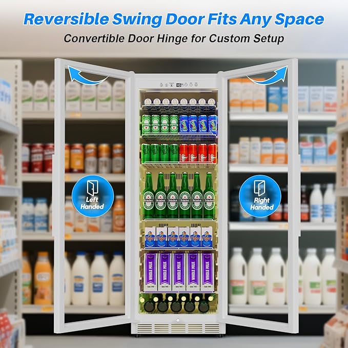 Commercial Display Beverage Fridge: 13.8 Cu Ft Upright Cooler