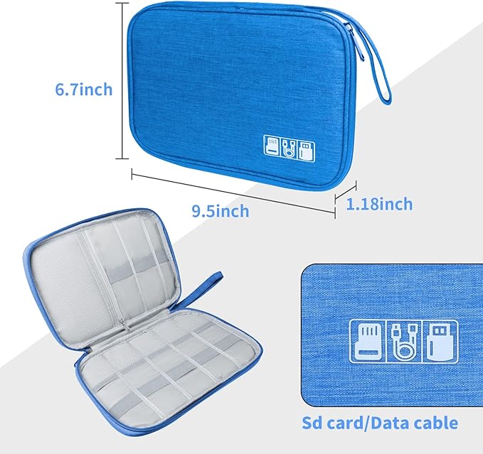 Electronics Travel Organizer,Portable Waterproof Electronic Travel Storage Bag for Small Charging Cord Storage,Charger,Small Electronics,SD Card etc,for Travel,Business -Sky Blue