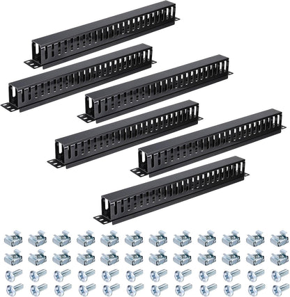 PATIKIL 1U 19 Inch Cable Manager, 6 Pack 24 Slot Horizontal Rack Mount Wire Management Metal Finger Duct Wire Organizer for Network Cabinet, Black