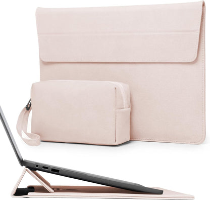 HYZUO 15 Inch Laptop Sleeve Case with Stand Feature for MacBook Air 15 M4 A3241 M3 A3114 M2 A2941 2025-2023, MacBook Pro 15, 15" Surface Laptop 7/6/5/4/3, with Carrying Pouch, Apricot
