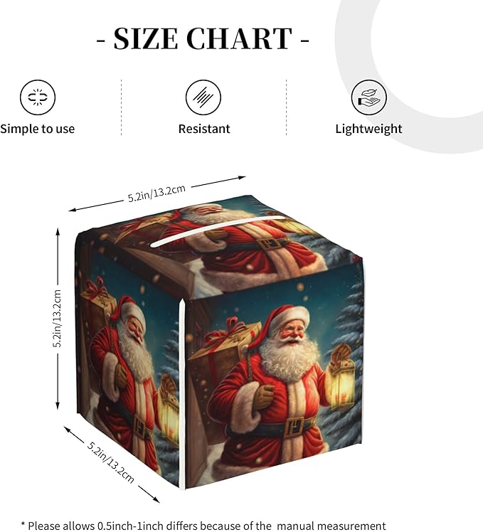 Christmas Santa Claus Tissue Box Cover Square,Merry Christmas Tissue Box Holder Waterproof Leather Facial Paper Organizer Dispenser for Bathroom Home Car Nightstand Vanity Desk