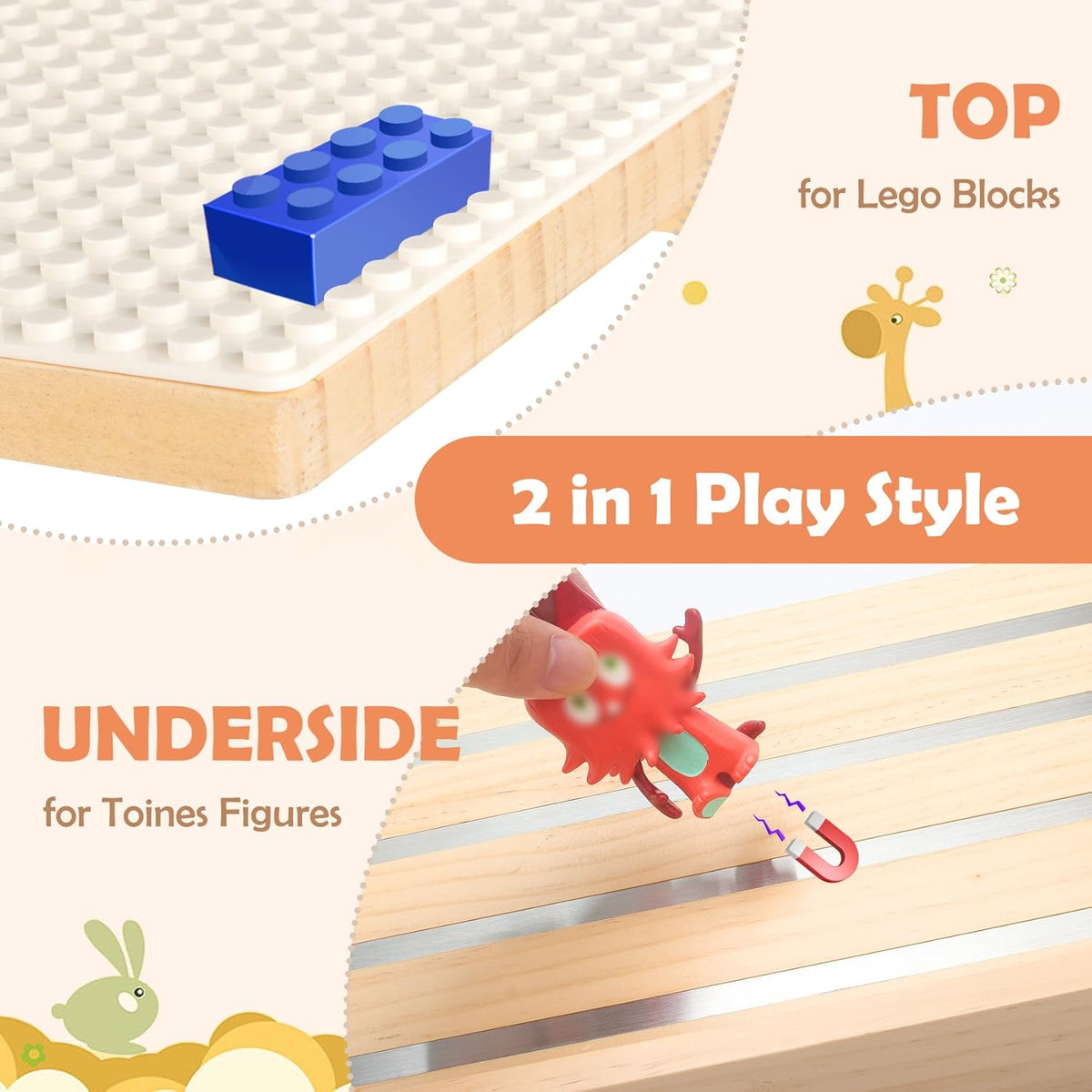 Shelves for Tonies Figures and Legos Building Bricks, 2 in 1 Display Case Magnetic Wooden Floating Shelves (Only Shelf) Compatible with Tonie Box Player Character for Children Room