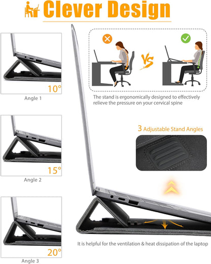 HYZUO 13 Inch Laptop Sleeve with Adjustable Stand for MacBook Air 13 M4 M3 M2 M1 2025-2018, MacBook Pro 13 M2 M1 2025-2016, Surface Pro, iPad Pro/Air 13 M4 M3 M2, XPS 13, with Pouch, Space Gray