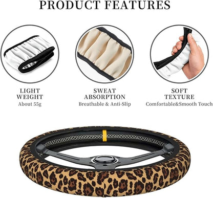 Leopard Print Steering Wheel Cover Neoprene Universal 15 Inches Car Steering Wheel Protector for Women Men