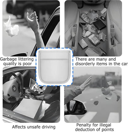 Mandark Car Seat Back Organizer, Vehicle Backseat Hanging Bag with Storage Pocket, Multifunctional Automotive Interior Headrest Trash Can Box Accessories, Universal for SUV, Sedan, Truck (White)