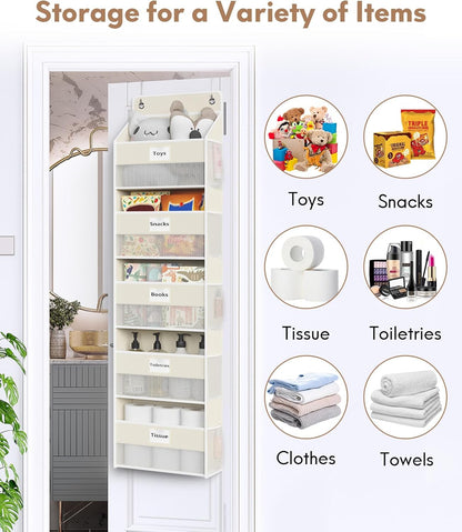 Over The Door Organizer Hanging, 2 Pack 5 Shelf Behind The Doors Storage, Pantry Door Organizer, Closet Organizers for Bedroom and Nursery (Beige)