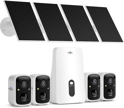 Hiseeu Solar Security Cameras Wireless Outdoor, 4 Cam-Kit, No Subscription