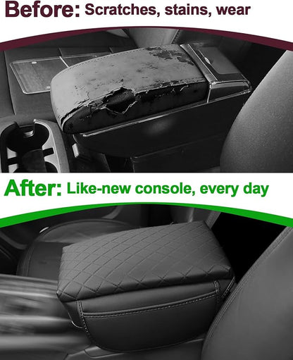 Center Console Cover for Chevy Colorado/GMC Canyon 2023 2024 2025 2026 PU Leather Armrest Cushion Pad with Side Pocket Middle Console Lid Protector Colorado Interior Accessories (Colorado 23-26 pad)