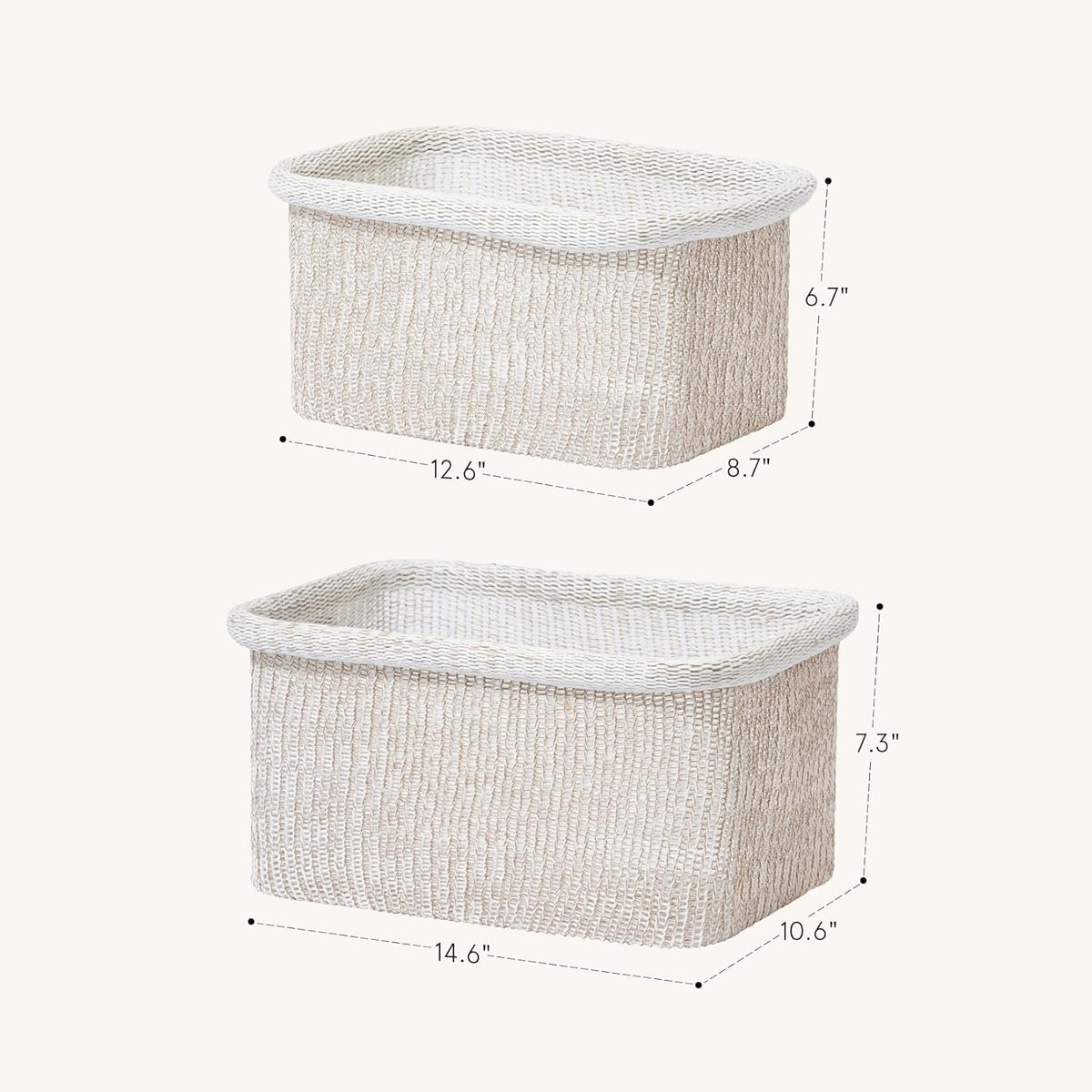 La Jolie Maison Blended Fabric Storage Baskets Set of 2, Rectangle Knitted Baskets for Organizing, Boho Decorative Baskets, Durable Finish, Oatmeal