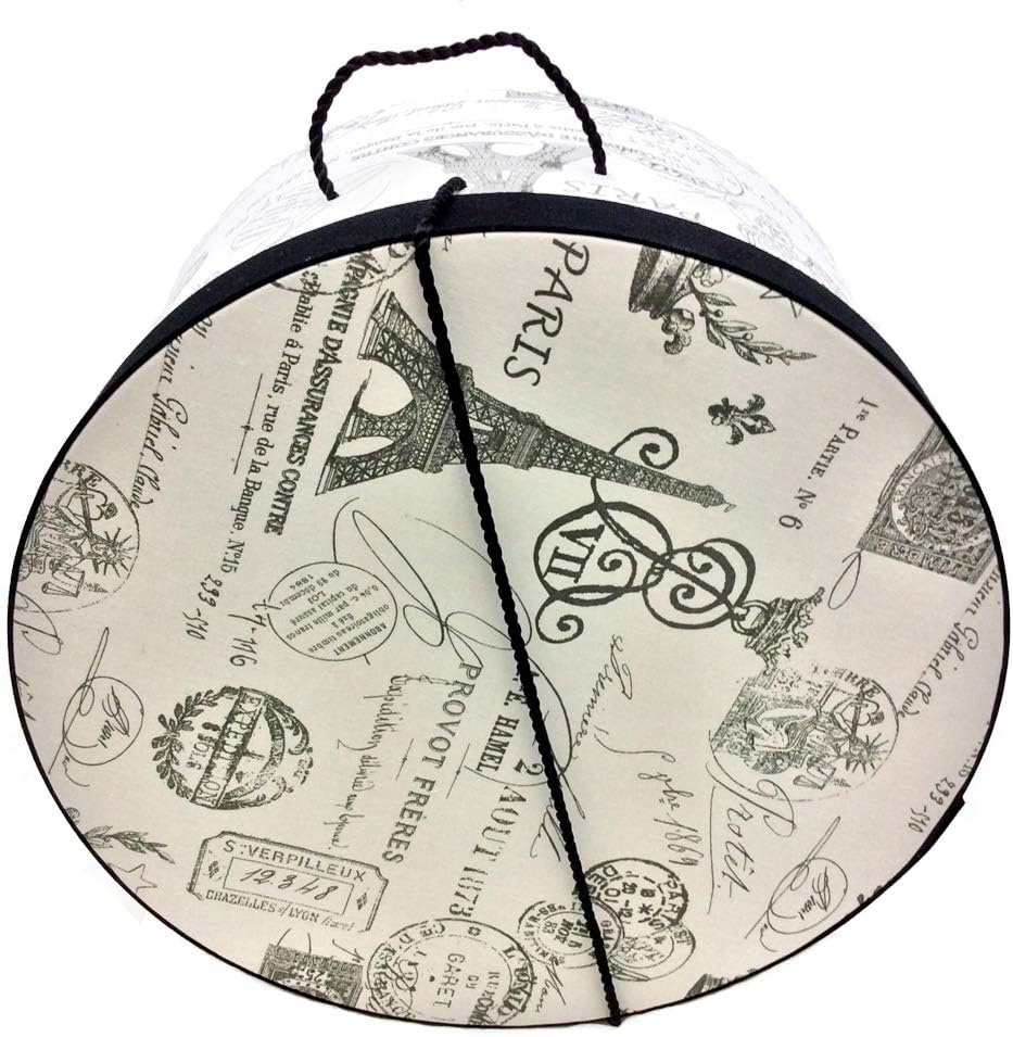Sarah's Hat Boxes Classic Paris Hat Box – 16.75" x 8.5" (Dia. x Ht.) Handmade in USA – Odorless Non-Toxic Adhesive, Cording Handle – Premium Storage for Hats & Accessories