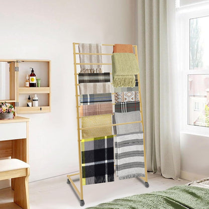 10 Tiers Rolling Display Tie & Scarf Rack Towel Belt Pants Hangers Hijab Stand Ribbon Organizer, Floor Standing Tie Scarves Necktie Holder Hanging Rack for Home Commercial Clothing Retail Store