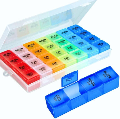 Pill Organizer 4 Times a Day,Premium Weekly Pill Case Medicine Organizer Box 7 Days 28 Compartment to Hold Vitamins Medicine Organizer Box