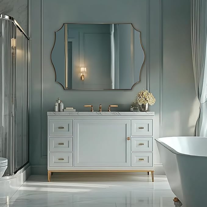ANDY STAR 30x48 Inch Gold Bathroom Mirror, Large Brushed Gold Rectangle Mirror