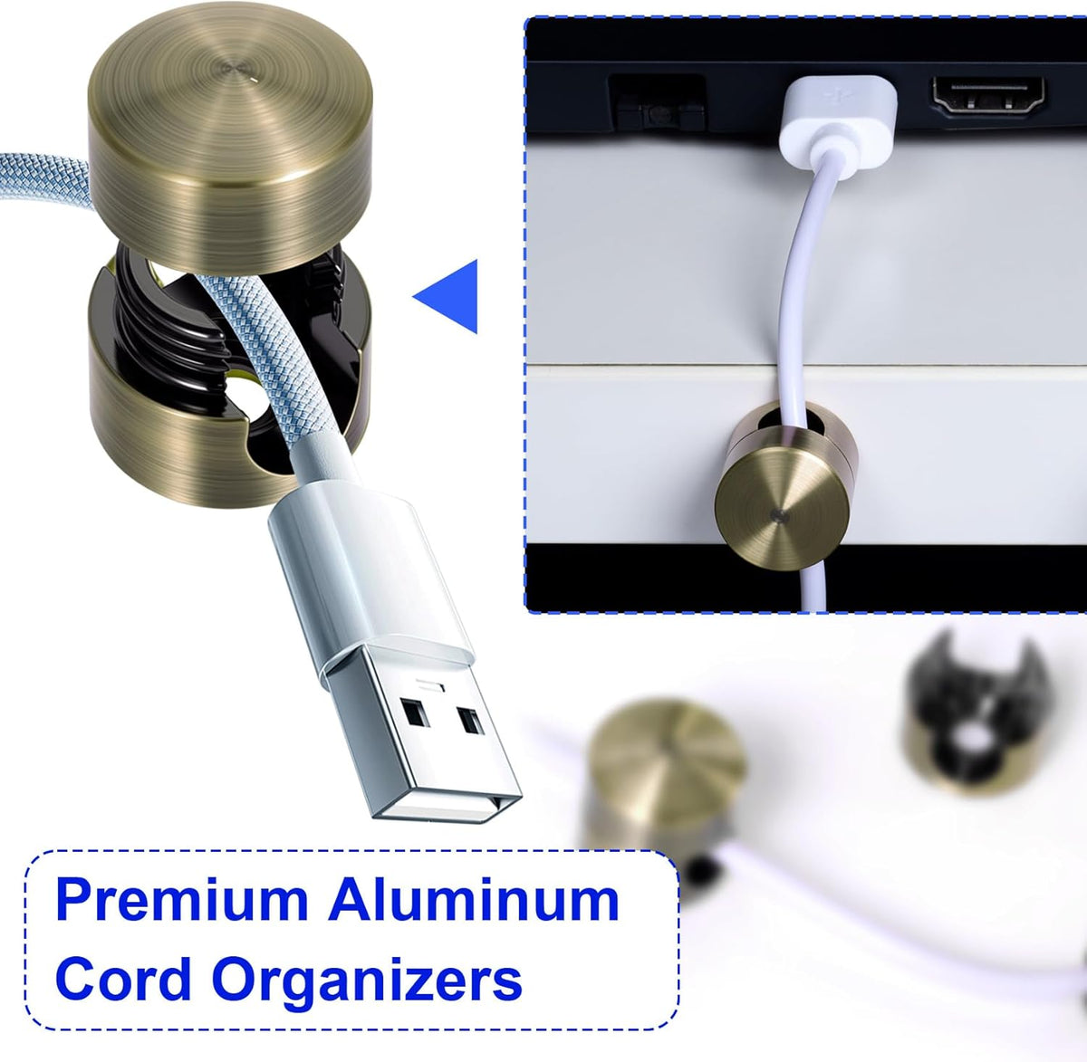 5 Sets Charger Holders for Cords, Antique Copper Color Adjustable Cable Anchor Holders, Adhesive Metal Cord Clips, Cable Management Wire Organizers for Desk, Office, Nightstand