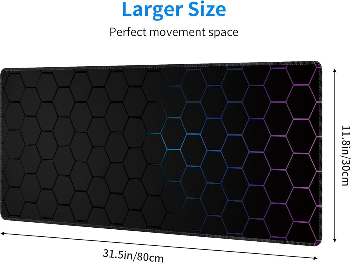 Hexagon Honeycomb Large Mouse Pad,Gaming Keyboard Desk Pad,Extended Mouse Mat Non-Slip Rubber Base with Stitched Edges for Office Game Home XL 31.5"x11.8"